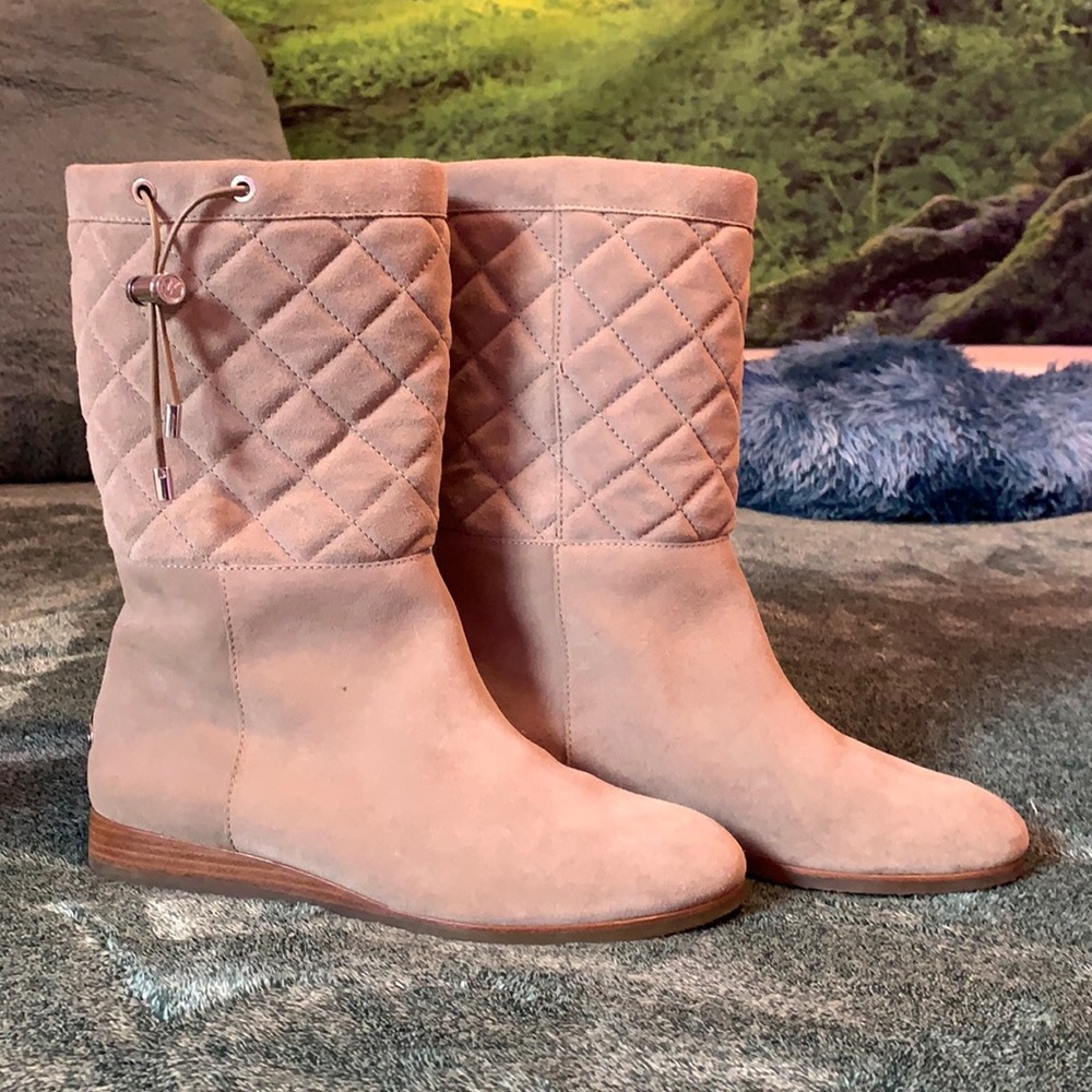 Michael Kors Lizzie Quilted Mid Calf Suede Boots Dark Dune size 8.5